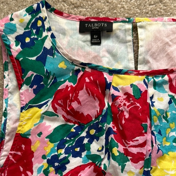 Talbots Sleeveless Cotton Floral Top Red Yellow Pink Women’s 6P - Picture 2 of 6